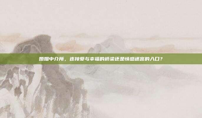 婚姻中介所，连接爱与幸福的桥梁还是情感迷宫的入口？