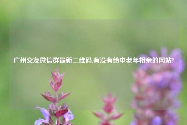 广州交友微信群最新二维码,有没有给中老年相亲的网站?